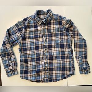 Eddie Bauer Blue and Tan Plaid Flannel  Shirt
